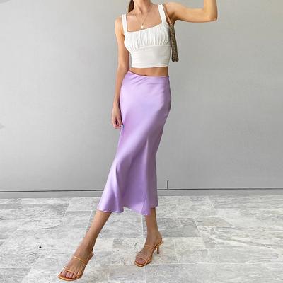Solid Purple Satin Silk Skirt Spring Summer Women High Waisted Long Skirt Elegant Trendy Streetwear Ladies Office Midi Skirts
