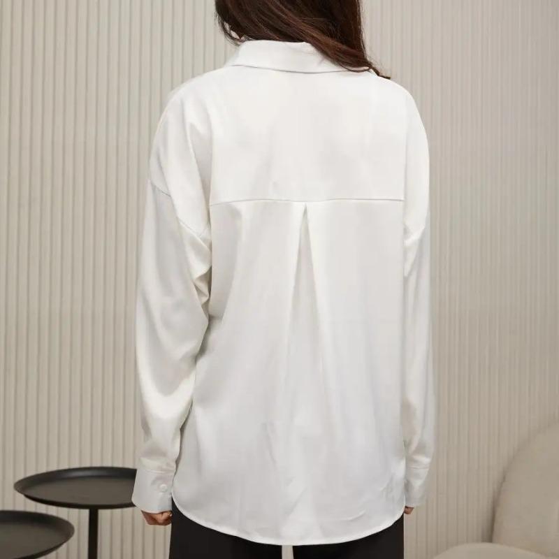 Frühlings- und Herbst Langarm Locker Damenhemden Einfache Mode Büro Damen Übergröße Damenblusen Lässige Oberteile Knopfleiste Revers Damenhemd 26016