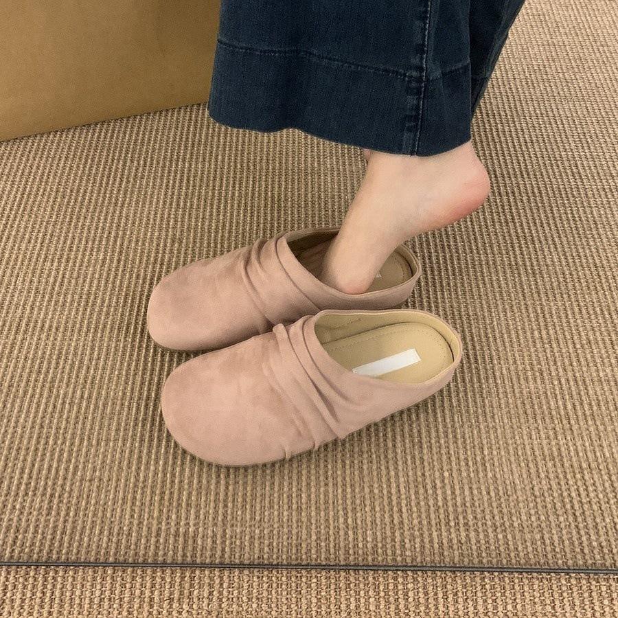 Thick-soled Women's New Outer Wear Retro Round Head Versatile Bag Head Half Slippers