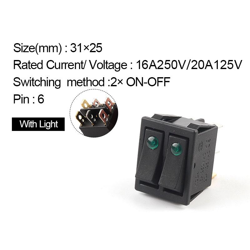 1 buc întrerupător basculant cu buton dublu cu lumină 31 * 25 mm 6 pini 2/3 poziții întrerupător de alimentare pentru barcă ON-OFF/ON-OFF-ON 16A/250V 20A/125V KCD4