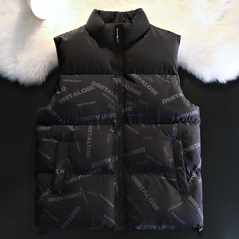 

Осенне-зимний мужской утолщенный теплый хлопковый повседневный жилет без рукавов с английским принтом, спортивный жилет M-5XL M чёрный