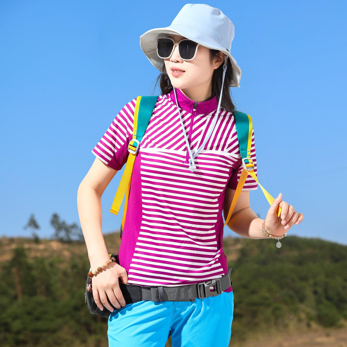 Outdoor ice striped quick-drying clothes women s short-sleeved T-shirt women s top quick-drying clothes women s sports and  running fitness summer M