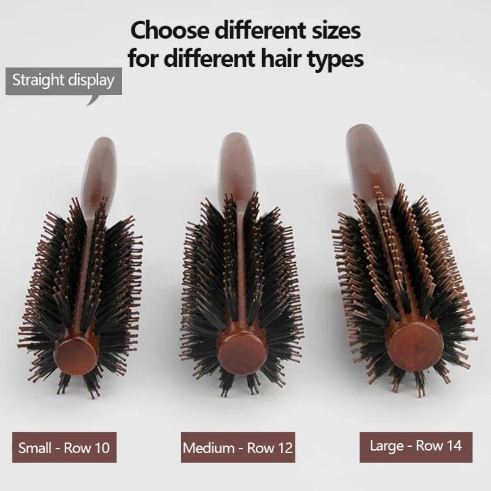 Wood Handle Round Rolling Brush Straight Twill Hair Comb Boar Bristle Round Barrel Hair Curling Brush Hairdressing Styling Tool