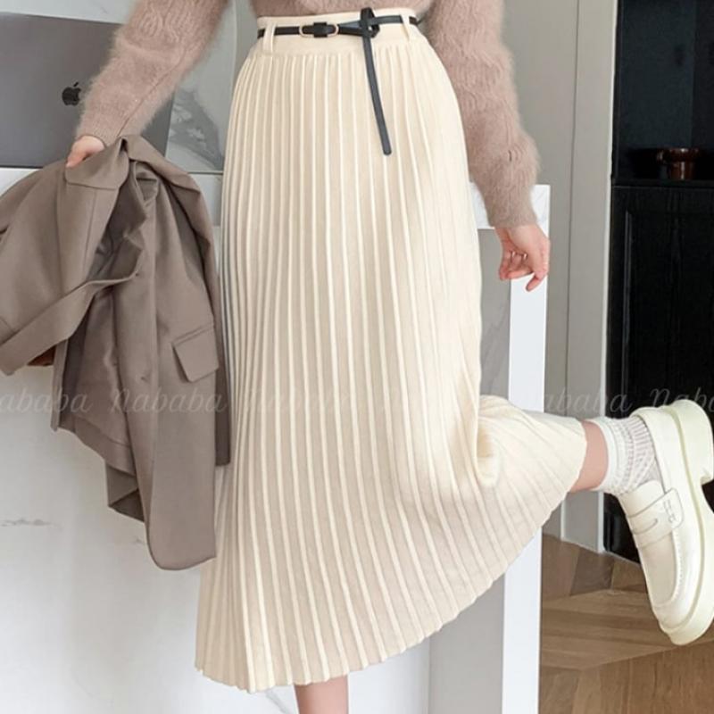 Navava Daily Simple Banding Pleats Knit Skirt Ns412