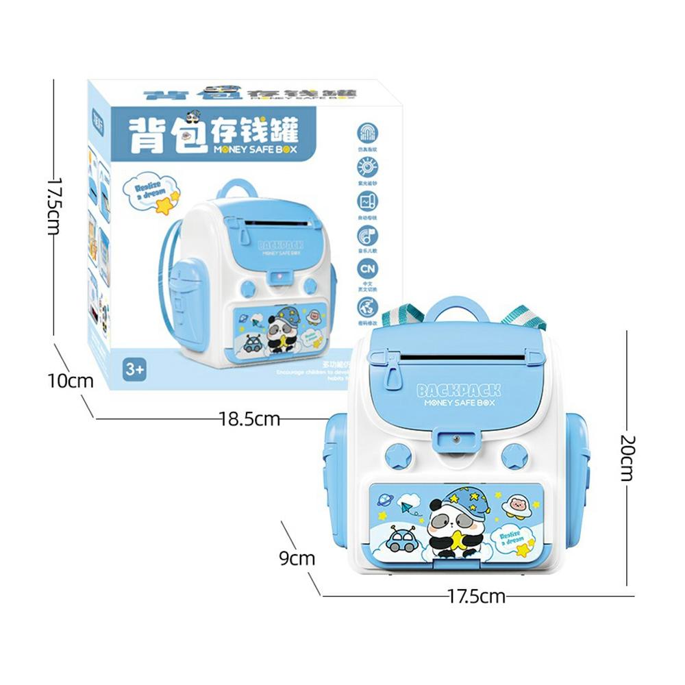23529A/B Kids Backpack Piggy Bank Toy Auto-Roll Money Fingerprint ATM Musical Savings Box Gift with Password Lock for Children