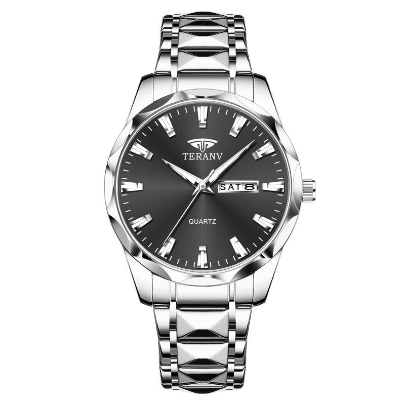 Men's Luminous Double Calendar Quartz Watch with Steel Strap – Hot-Selling