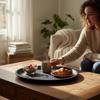 ANTI-SLIP BLACK ROUND KITCHEN SERVING TRAY 36 cm