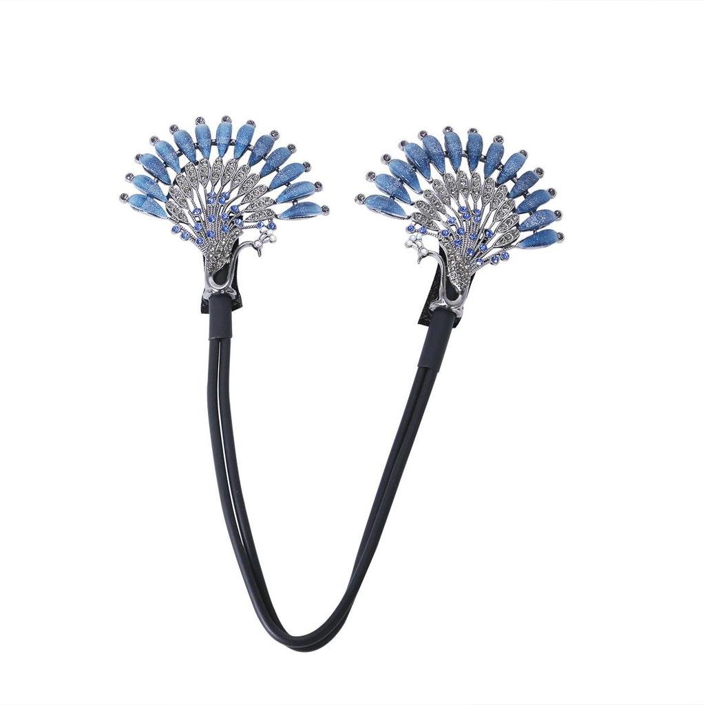 Elegant Blue Peacock Rhinestone Pearl Hair Clip - Retro Twist Bun Accessory