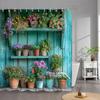 Outdoor Garden Poster Shower Curtain Vintage Window Wall Growing Floral Plants Polyester Fabric Shower Curtains Bathroom Decor
