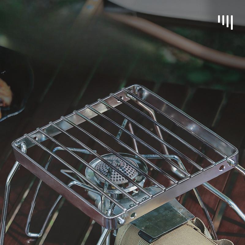 Suport arzător în aer liber Suport portabil pliabil pentru ceainic, grilă cu dungi din oțel inoxidabil, mini suport pentru tavă de copt
