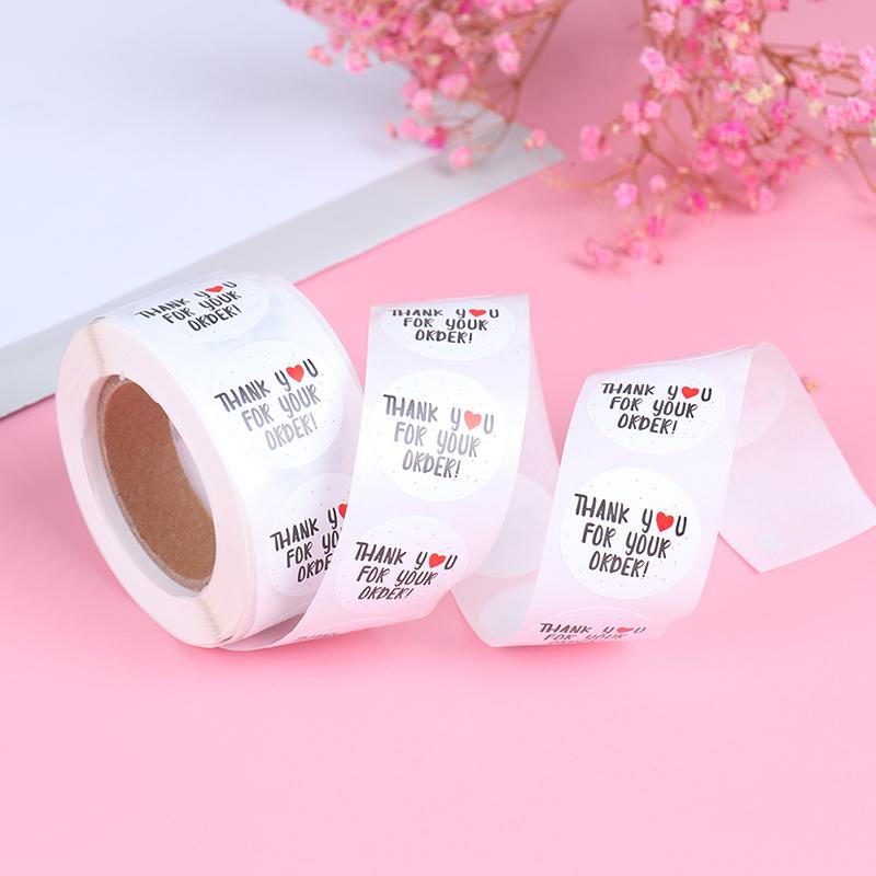 500Pcs Round Thank You For Your Order Sticker Heart Thanks For Shopping