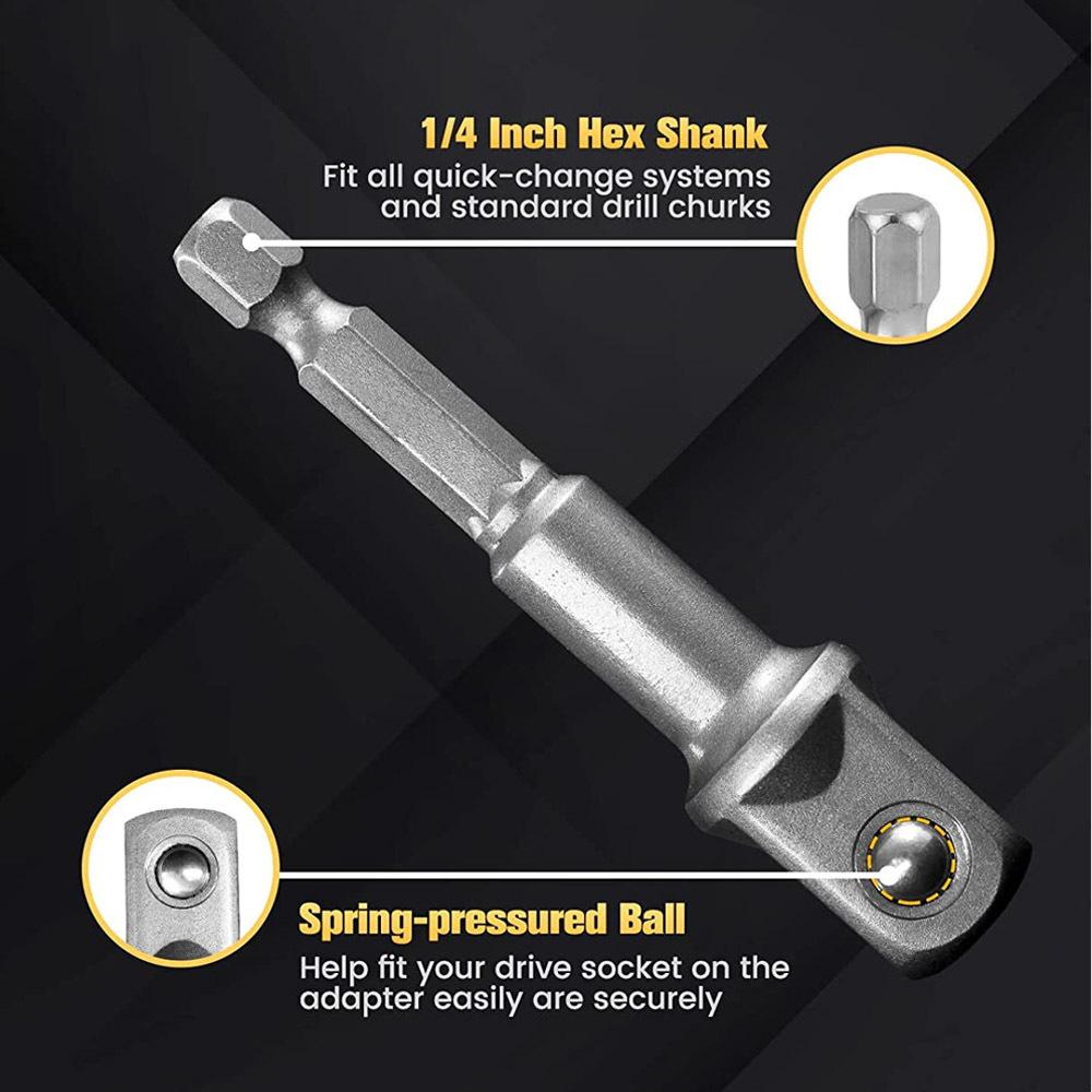 Wrench Sleeve Power Drill Socket Adapter Bits Hex Drill Nut Driver Shank 1/4 3/8 1/2 Connecting Rod Head Extension Drill Bits