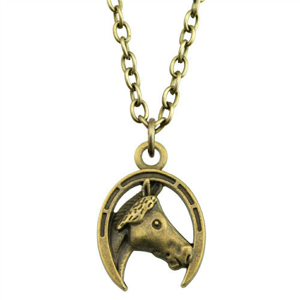 Horseshoe Charm Necklace  Animal Pendant For Horse Lovers Cowboy Western Jewelry 43cm Chain