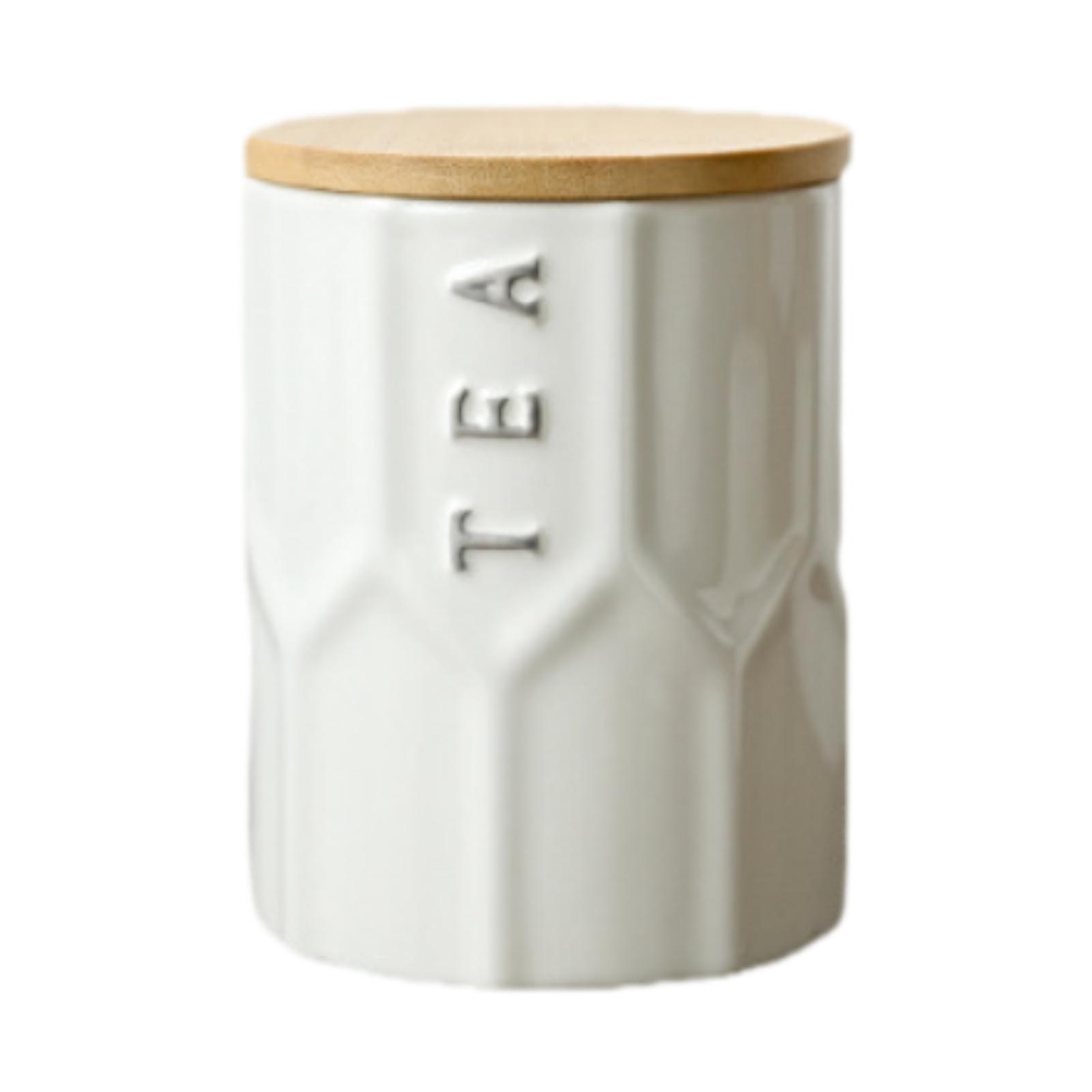 

Ceramic Kitchen Canister Simple Stylish Compact Space Saving Wide Mouth Design Storage Jar with Airtight Wood Lid Food Container