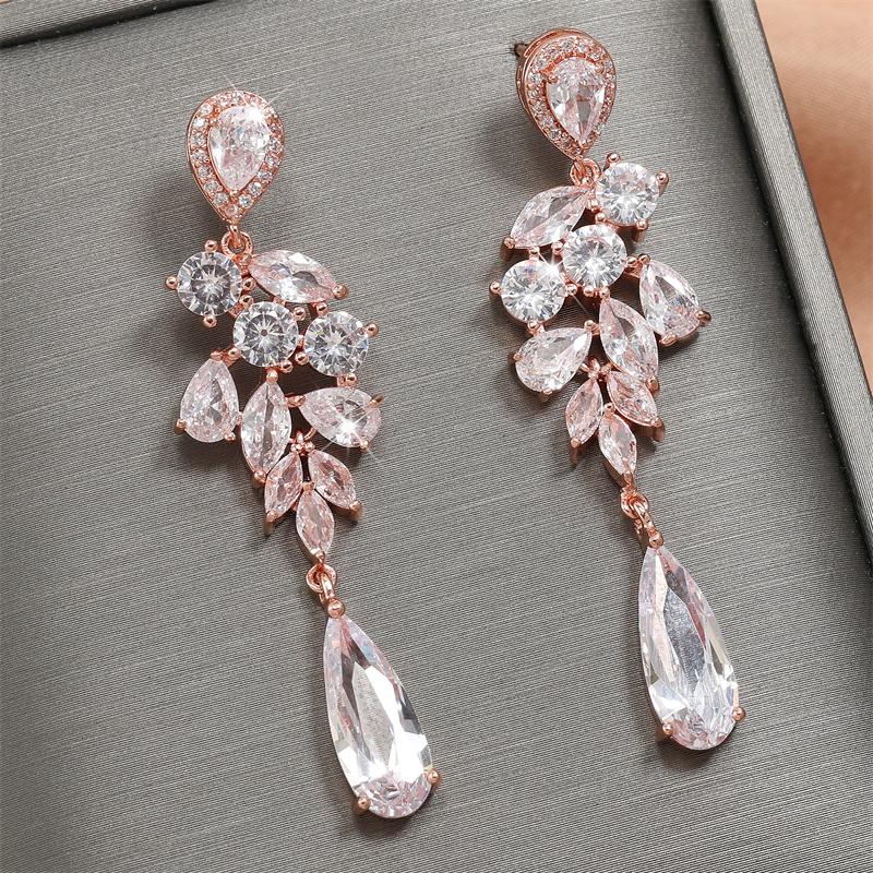 Lucky Star Jewelry Women's Zakol Aaa Teardrop Cubic Zirconia Dangle Earrings Luxury Copper Color Engagement Wedding Zircon Gifts For