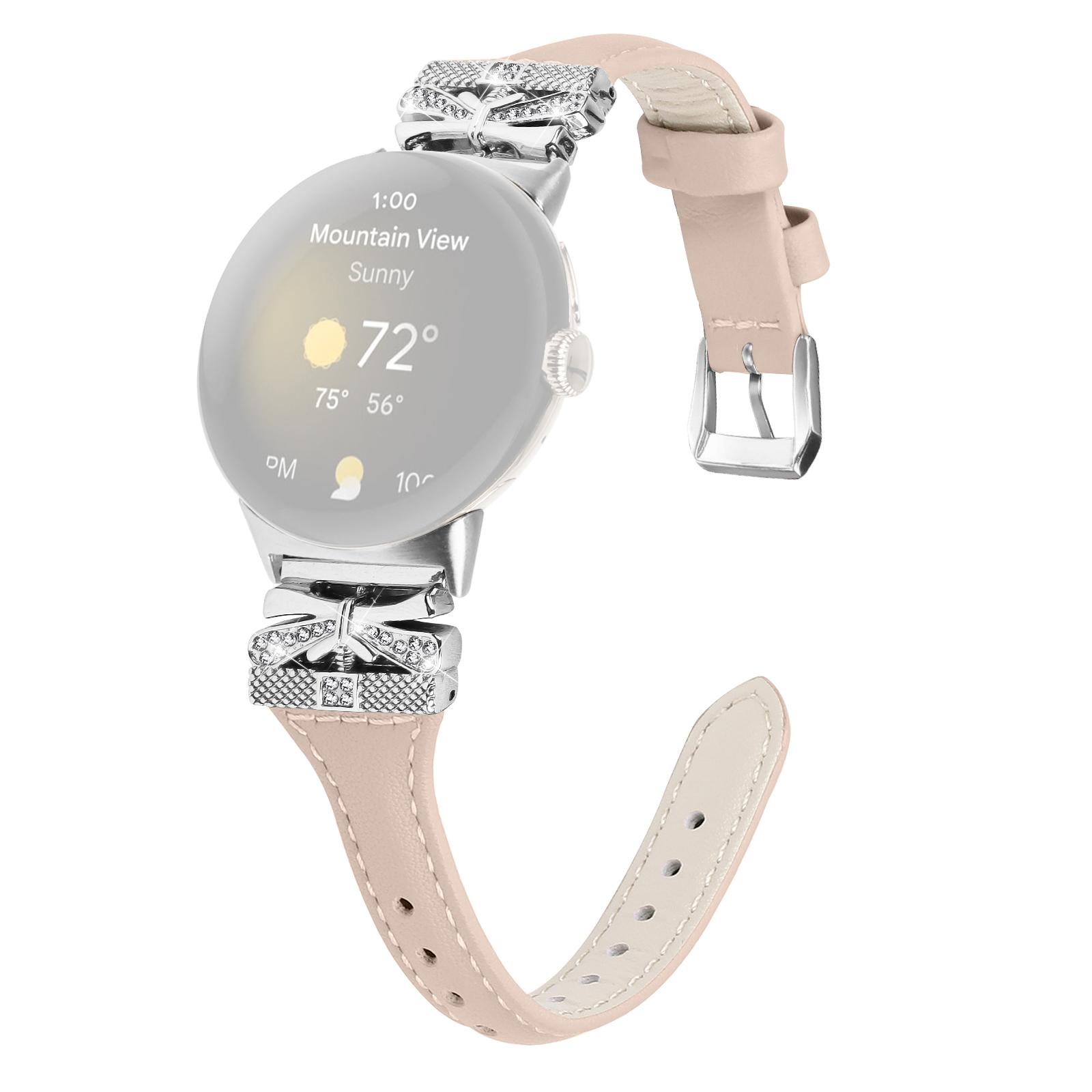 

Silver Buckle Watch Band for Google Pixel Watch 3 41mm/Watch 2/Pixel Watch Wrist Strap with Butterfly Connector Apricot