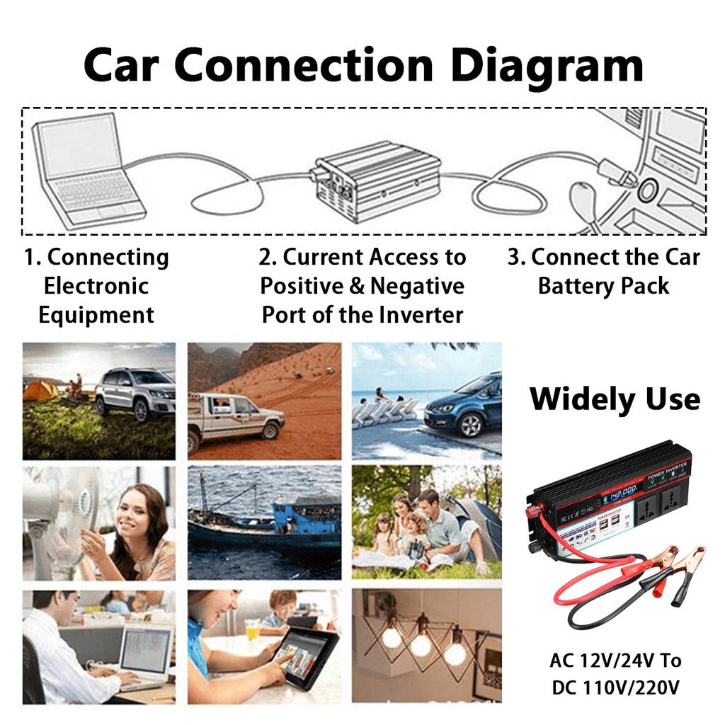 4USB DC12/24V To AC 110V/220V Solar Power Car InvertersModified Sine Wave Voltage Transformer Car Adapter LCD Display