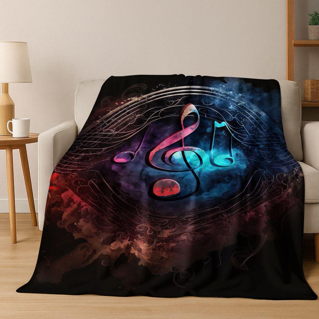 Tanzende Musik Musikalische Note Instrument Cartoon Flanell Decke, Gemütliche Weiche Überwurfdecke für Zuhause Schlafzimmer Bett Sofa Abdeckung Geschenk Kind