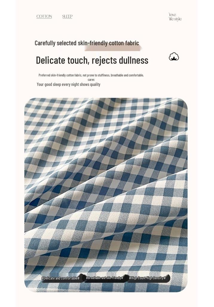 Japanese Washed Cotton 4-Piece Bedding Set: Duvet Cover, Fitted Sheet & Bed Sheet In Simple Style.