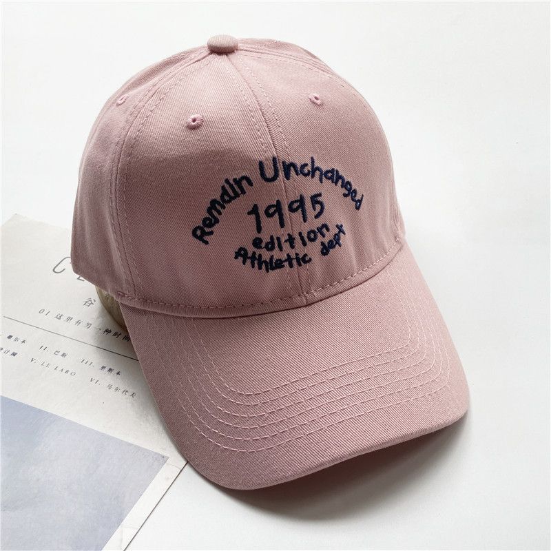 

Hat Female K-style 1995 Letter Embroider Baseball Cap Spring and Summer Sun Hat Casual Wide Brim Sun-Proof Peaked Cap Men s Fashion Pink Adjustable
