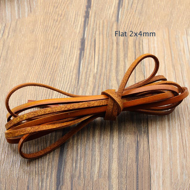 2m 1.5- 8 mm Retro Brown Genuine Cow Leather Cord for Jewelry Findings Flat Round Strap String Rope DIY Bracelet Necklace Making