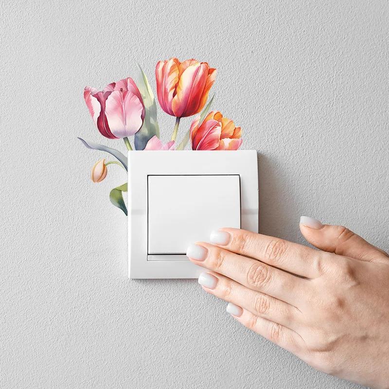 Switch Decorative Stickers Warm Flowers Wall Socket Light Switch Home Decor Simple Wallpaper Wallpaper Self-adhesive Waterproof