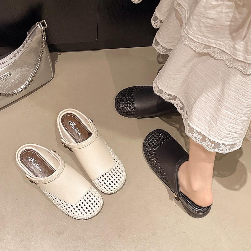 Summer Baotou new breathable woven women's outer slippers fashionable hollow round head versatile cool slippers