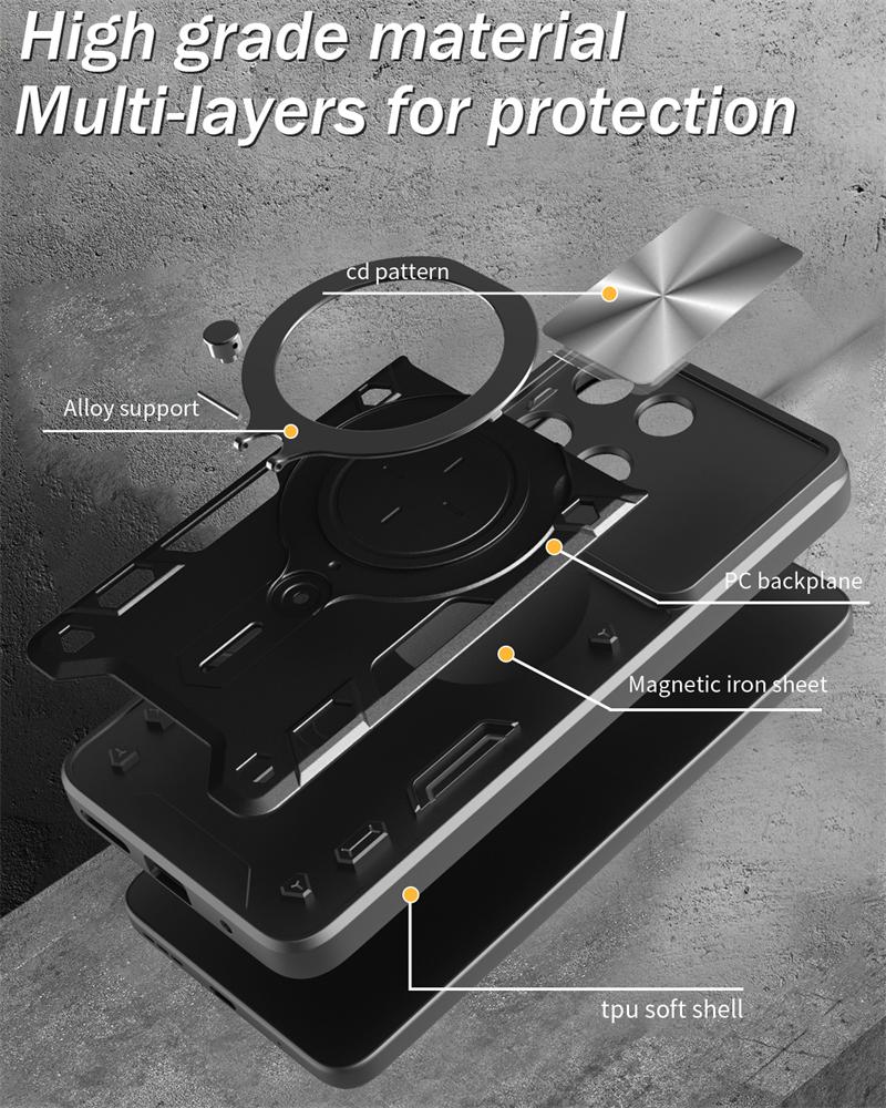 For Motorola Moto G75 5G Case Armor Magnetic Car Holder Ring Phone Case For Moto G75 G 75 MotoG75 Slide Lens Protect Back Cover