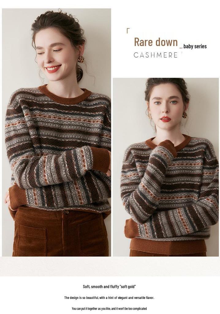 Women's Elegant Round Neck Cashmere-Style Sweater: Thinning, Thick Base Layer for Autumn/Winter 2025