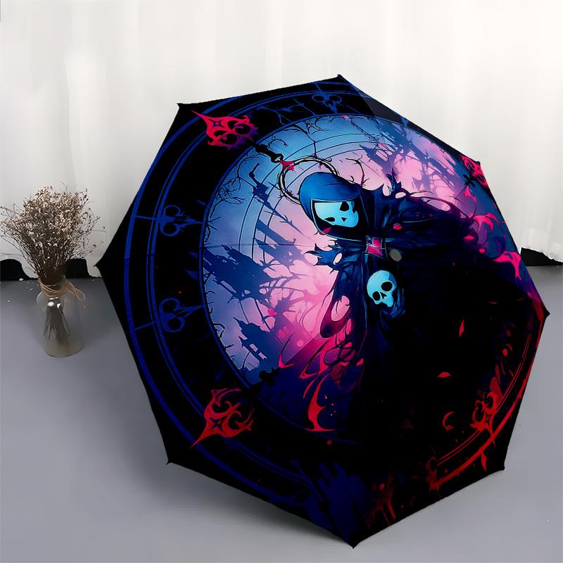 Dunkle Fantasy Sensenmann: Gotische Kunstwerk AufkleberRegenschirm, Tragbarer 3-fach Regenschirm für Männer & Frauen, Weihnachtsgeschenk ES330