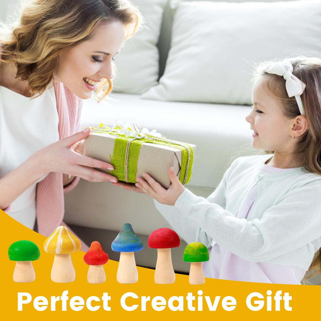 30Pcs Unfinished Wooden Mushroom Natural Mini Wood Mushroom Set DIY Art Craft Projects Unpainted Wood Mushroom Graffiti Toys