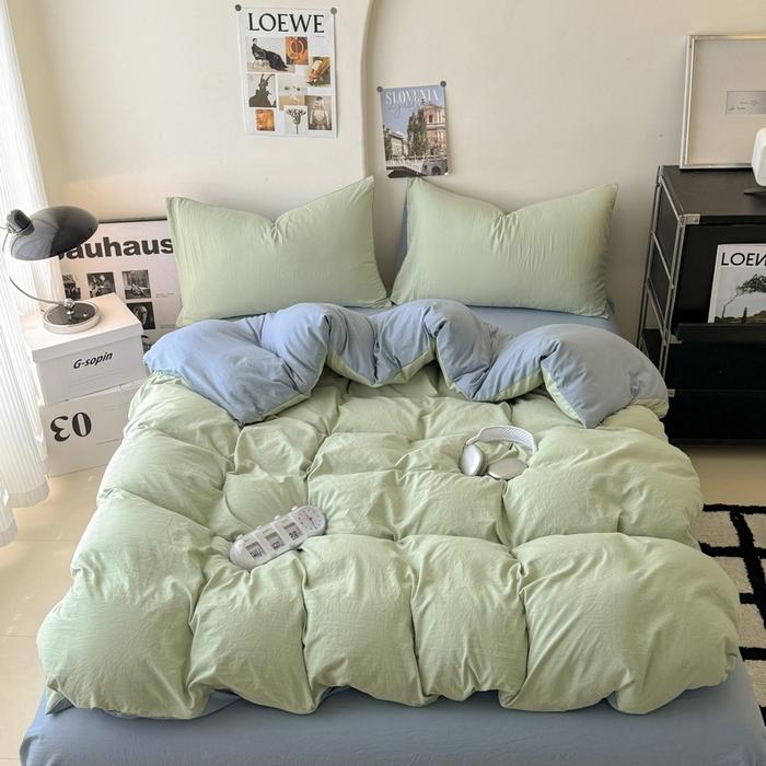 new solid color washed cotton four-piece set Shuangpin student dormitory single bedding three-piece set