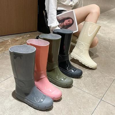 Kadın Yağmur Ayakkabıları Kalınlaştırılmış Yüksek Konçlu Su Geçirmez Kaymaz Yağmur Ayakkabıları Moda İş Dış Mekan Aşınmaya Dayanıklı Ayakkabılar Trend Platform