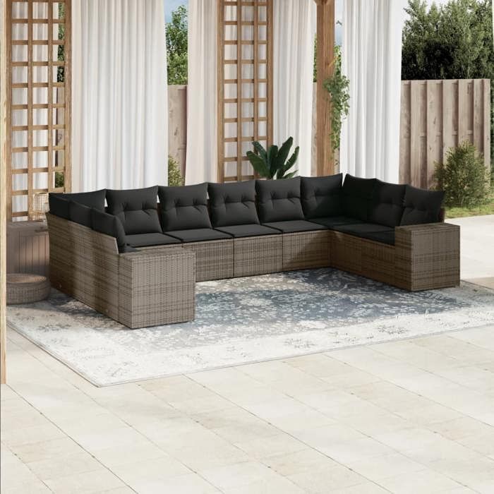 VidaXL Salon de Jardin avec Coussins 10 pcs, Canapés de Terrasse, Ensemble de Meubles de Patio, Mobilier d'Extérieur, Gris 3223069