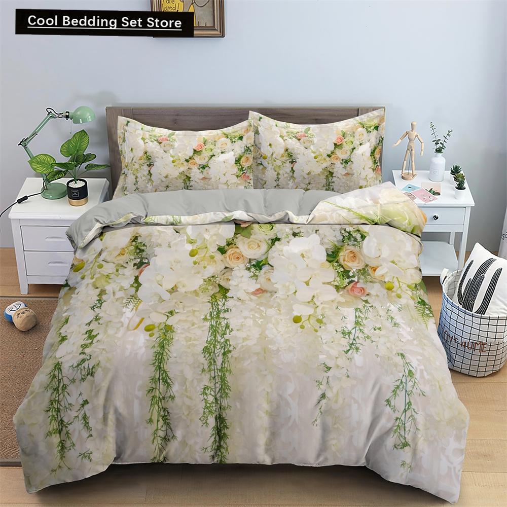 Watercolor Flowers King Queen Duvet Cover Colorful Blooming Floral Bedding Set for Teen Adult Plant 2/3pcs Polyester Quilt Cover