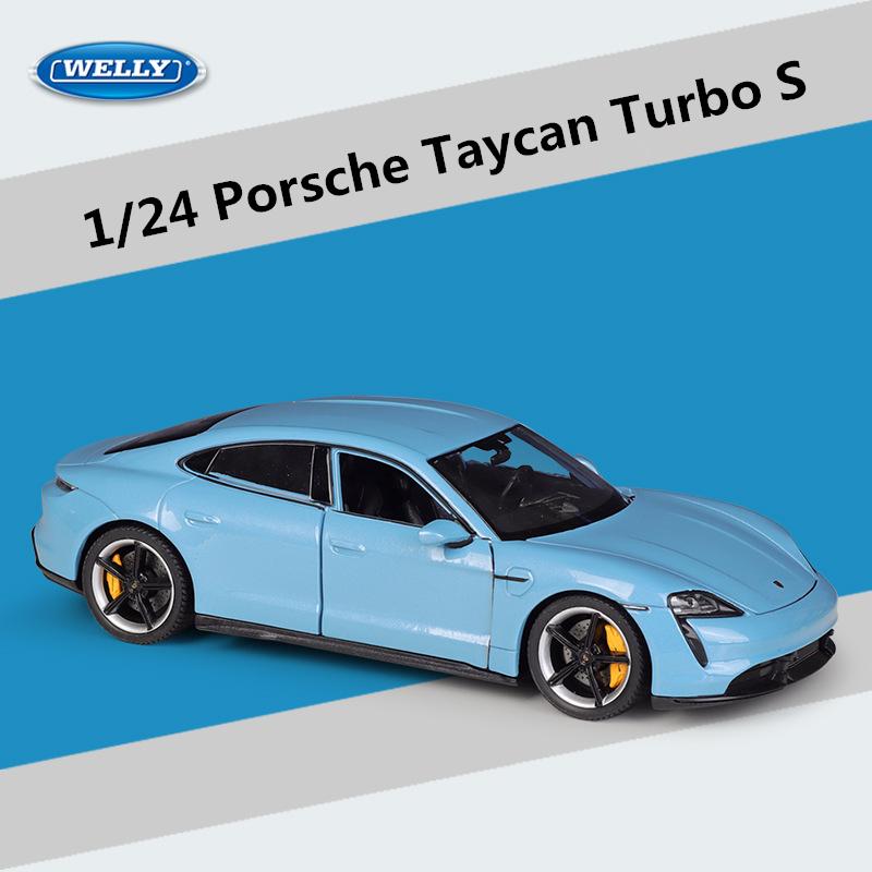 Welly 1/24 Porsche Taycan Turbo S Alloy Sports Car Model Diecasts Metal New Energy Vehicles Car Model Simulation Kids Toys Gifts
