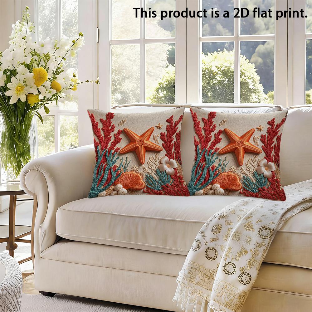2 Pezzi Copricuscini Decorativi Stella Marina Corallo Oceano Costiero 2 PEZZI Nauticali Spiaggia Arredamento Casa Federe per Divano Camera da Letto Soggiorno