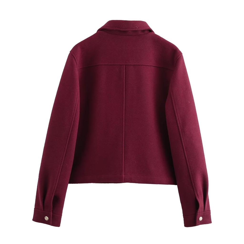 New autumn models, women's clothing, European and American French design, fashionable and versatile casual double-pocket woolen jacket