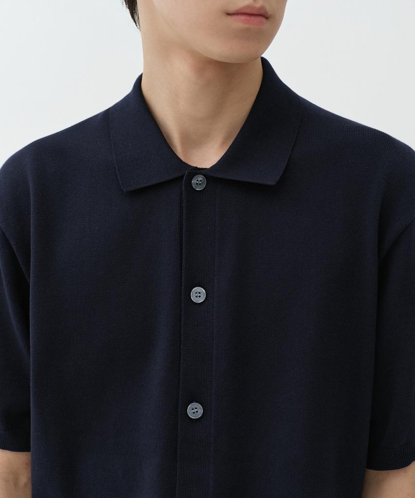 Musinsa Standard Washable Supima Cotton Collared Short Sleeve Cardigan [Navy]