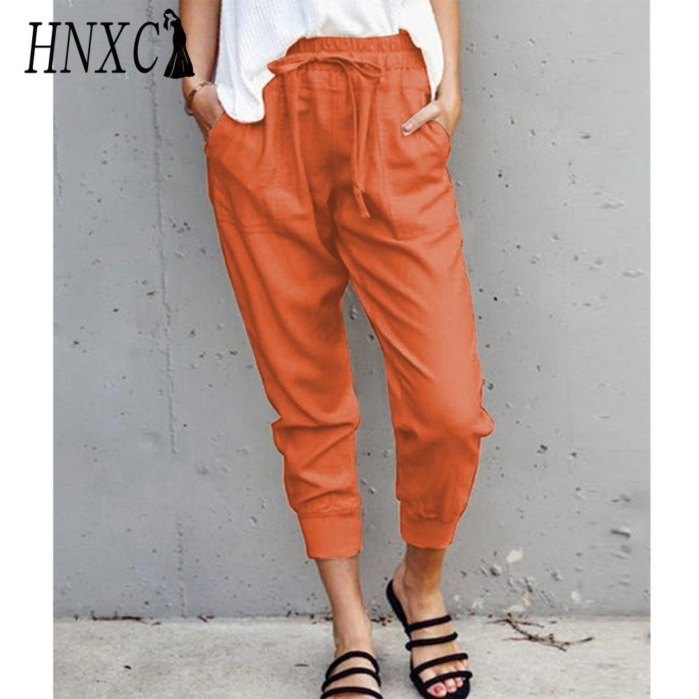 HNXC Sommer Damen Loose Plus Size Einfarbig Einfache Schnürung Schlank Lässige Neun-Punkt-Schlankheitshose