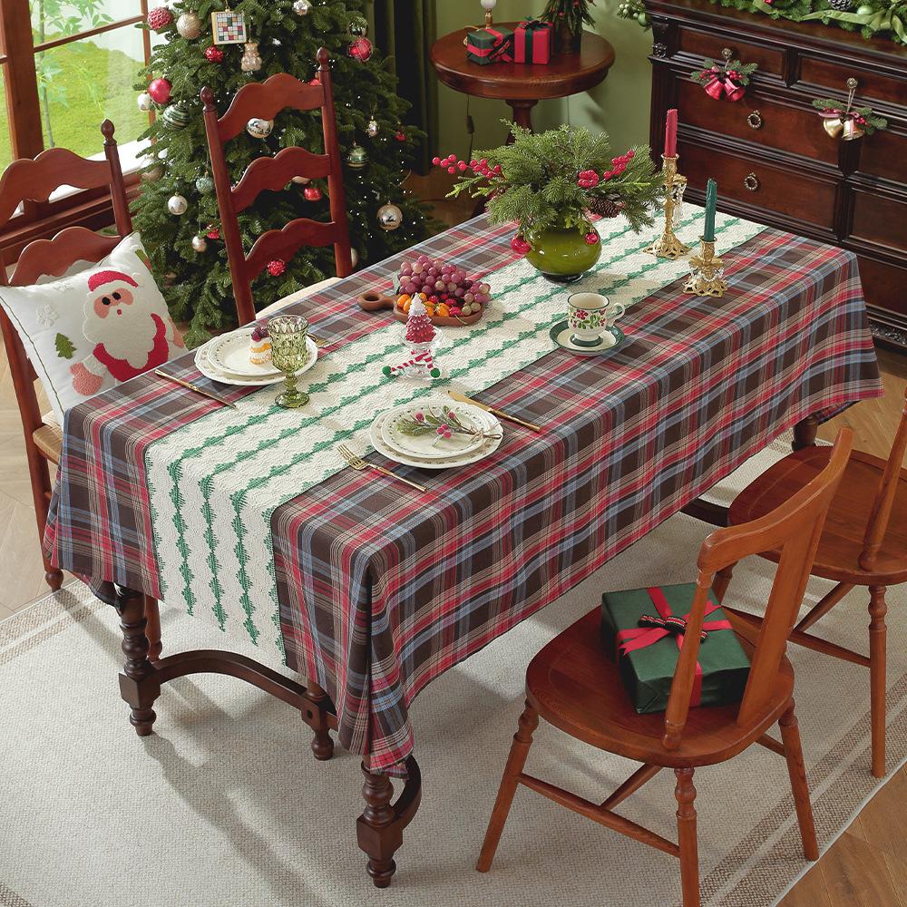Vintage Green Checkered Tablecloth Christmas Plaid Slip Resistant Washable American Dining Cover Cross Border Deco Table Cover
