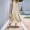 2025 Summer New Simple Style Medium and Long Dress Button Solid Color V-neck Sleeveless Dress