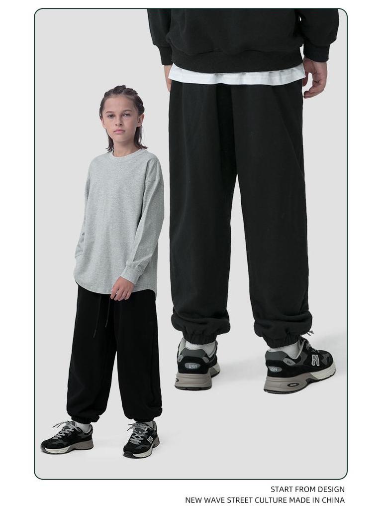 Children's Solid Color Loose-Fit Sweatpants and Sweatshirt Set - Combed Cotton, Large Terry Cloth for Big and Middle Kids