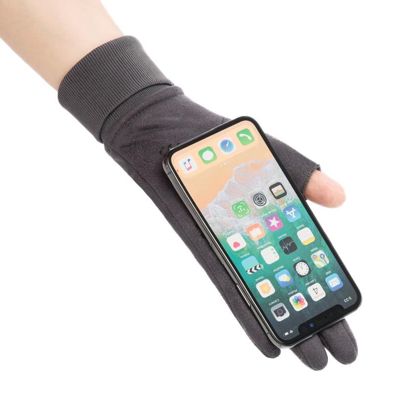 Unisex Suede Fleece-Lined Fingerless Gloves