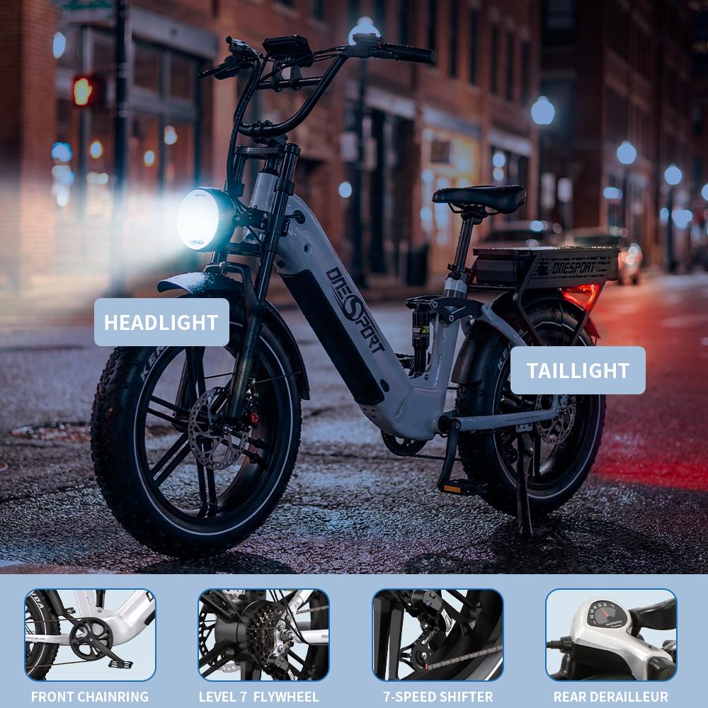 Bicicleta Eléctrica ONESPORT OT08 pro Sistema de Doble Batería 48V 36AH Velocidad hasta 40 Km/h Rueda Gruesa de 20 Pulgadas con Frenos Hidráulicos Y Control por App