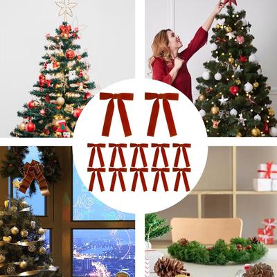 Red Christmas Bows 12 Pieces Velvet Bows Christmas Decorations Home Decor For Holiday Garland Outdoor Indoor Wreath Table Front