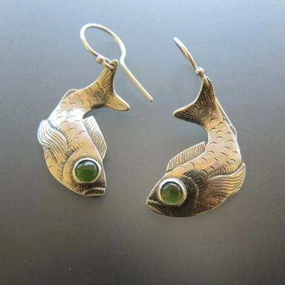 Charm Women Luxury Fish Animal Green Stone Drop Copper Color Earrings Party Jewelry Gifts