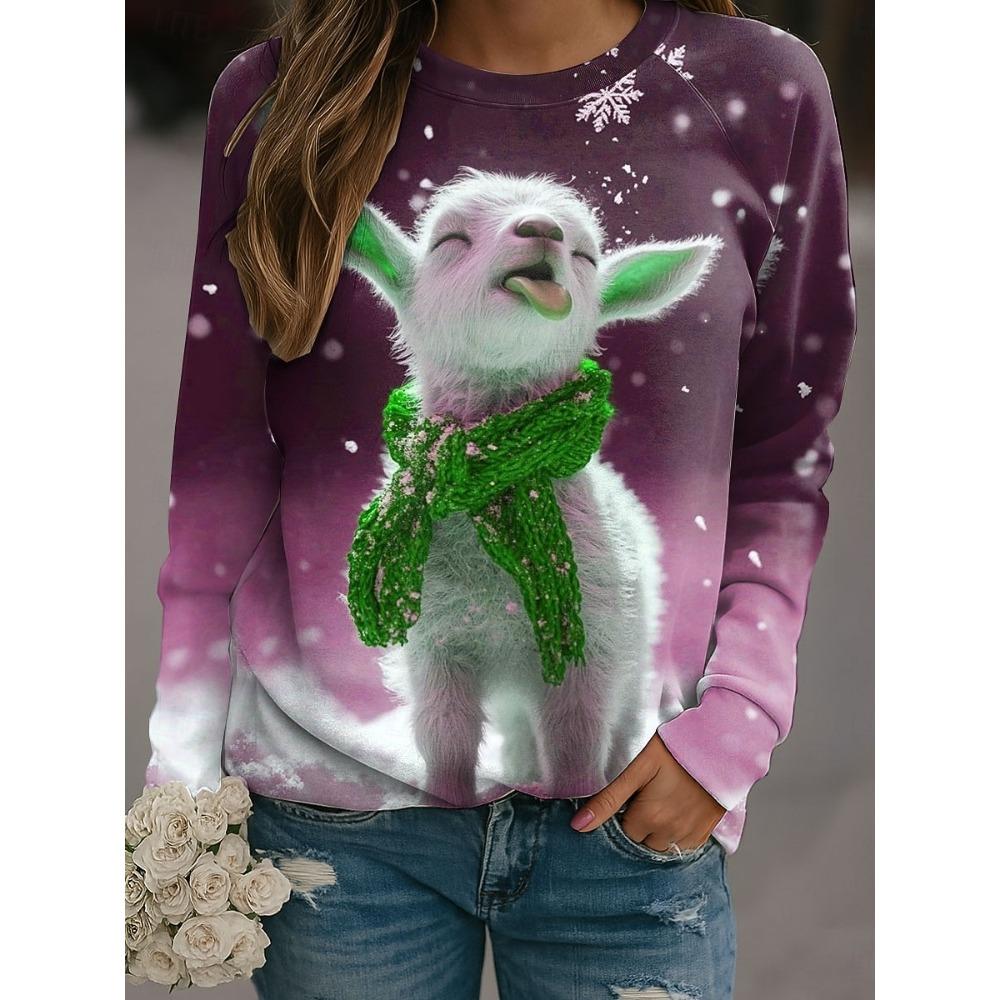 Fall Winter Pullover Women's Funny Sheep Sweatshirt Trendy 3D Print O-Neck Long Sleeve Tops  Women's Apparel Y2K Streetwear