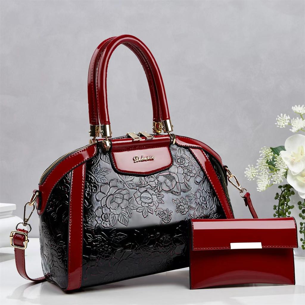 New Trendy Luxury Glossy Embossed Women Mommy And Me Top Handle Bag, Versatile Convertible Shoulder Crossbody Purse For Daily Shopping Dating Outfits