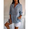 New Single-breasted Pleated Lapel Shirt Women's Solid-color Sleeved Top